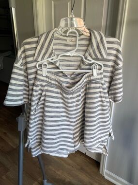 Anthropologie Striped Cozy Two-Piece Lounge Set in Gray & White